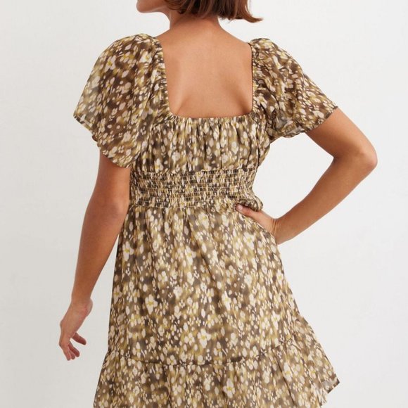 Dynamite Eliza Smocked Mini Flare Dress - Picture 2 of 4